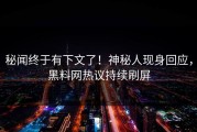 秘闻终于有下文了！神秘人现身回应，黑料网热议持续刷屏