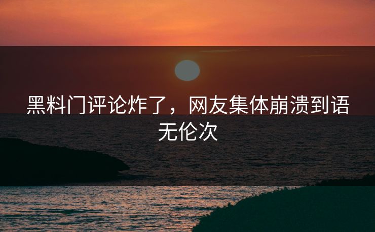 黑料门评论炸了，网友集体崩溃到语无伦次