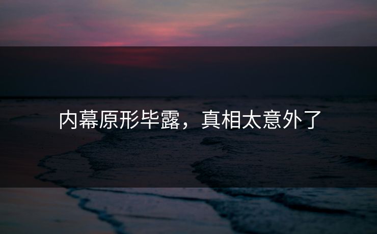 内幕原形毕露，真相太意外了