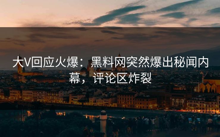 大V回应火爆：黑料网突然爆出秘闻内幕，评论区炸裂