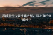 黑料事件今天被曝大料，网友直呼傻眼难平