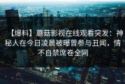 【爆料】蘑菇影视在线观看突发：神秘人在今日凌晨被曝曾参与丑闻，情不自禁席卷全网