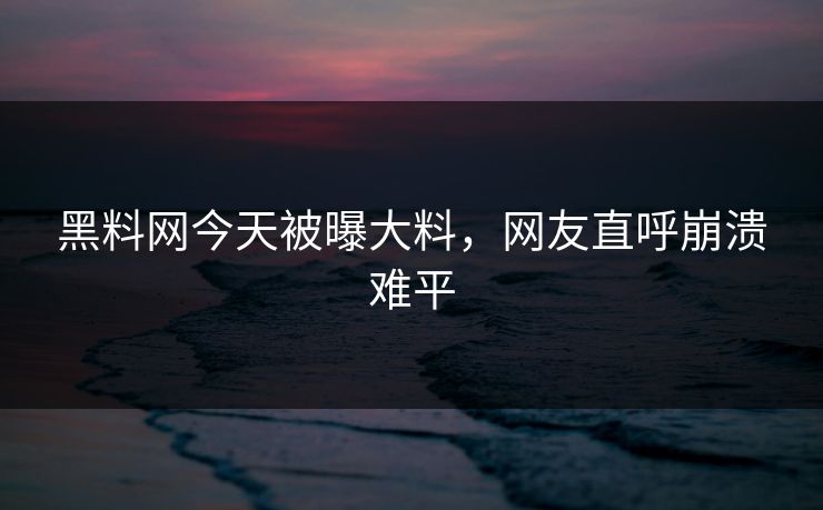 黑料网今天被曝大料，网友直呼崩溃难平