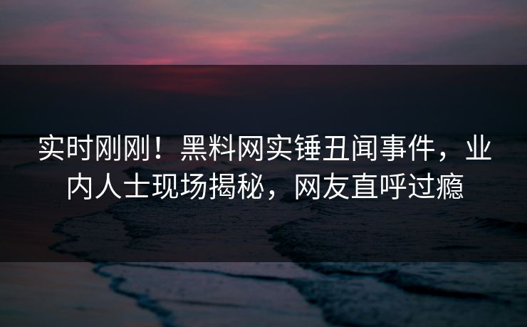 实时刚刚！黑料网实锤丑闻事件，业内人士现场揭秘，网友直呼过瘾
