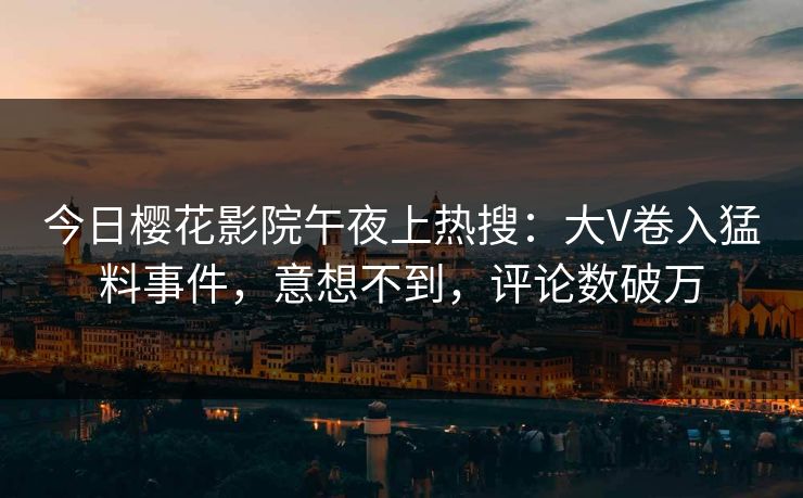 今日樱花影院午夜上热搜：大V卷入猛料事件，意想不到，评论数破万