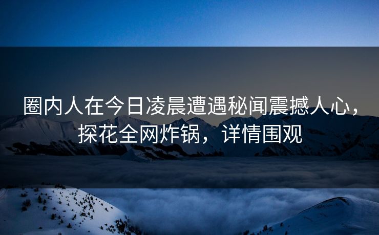 圈内人在今日凌晨遭遇秘闻震撼人心，探花全网炸锅，详情围观