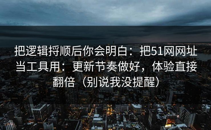 把逻辑捋顺后你会明白：把51网网址当工具用：更新节奏做好，体验直接翻倍（别说我没提醒）
