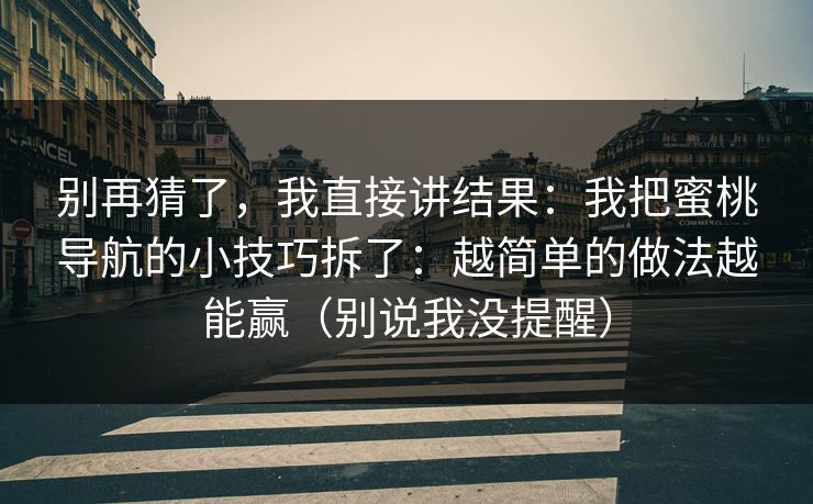 别再猜了，我直接讲结果：我把蜜桃导航的小技巧拆了：越简单的做法越能赢（别说我没提醒）
