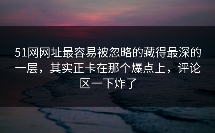 51网网址最容易被忽略的藏得最深的一层，其实正卡在那个爆点上，评论区一下炸了